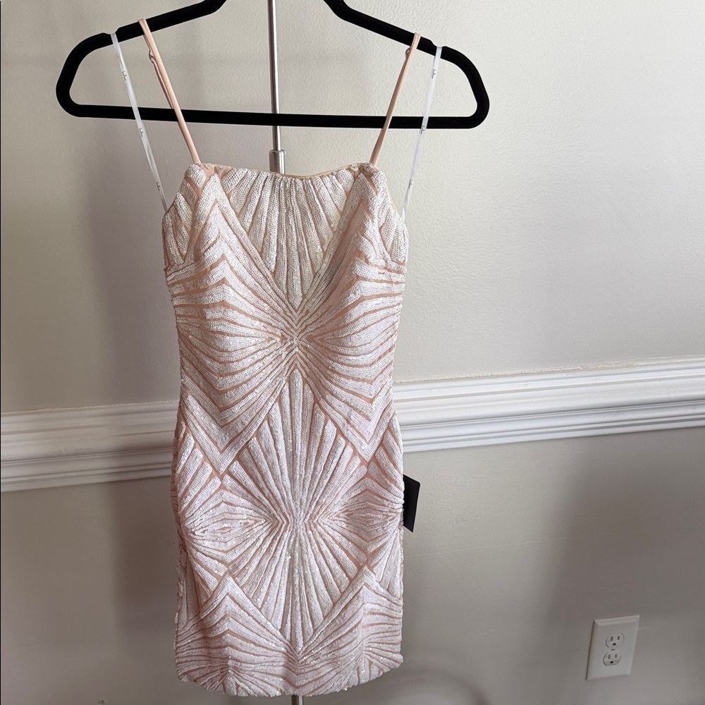 Lulus Lost In Your Eyes White Sequin Bodycon Dress in White/Blush
